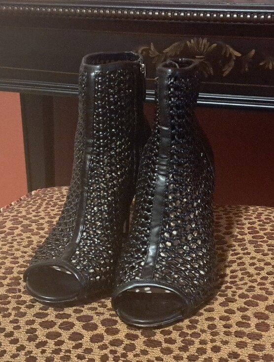 Sam Edelman Shoes - Sam Edelman Black Woven Peep-Toe Ankle Boots - Women